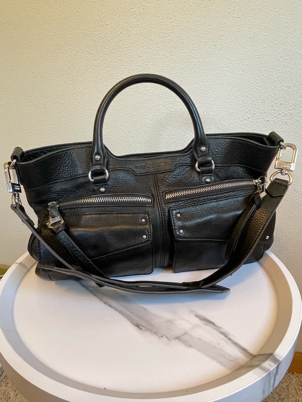 Aimee Kestenberg Black Genuine Leather Road Trip Satchel Bag Purse - Picture 14 of 16